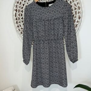 Loft blue, black and cream floral long sleeve dress size 0P